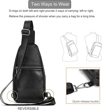 LUUFAN Men's Genuine Leather Sling Bag Chest Shoulder Backpack Crossbody Bag for Casual Sports Hiking Running Travel