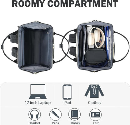 KROSER Laptop Backpack 17" Stylish Backpack Water Repellent College Casual Daypack Travel Business Work Bag for Men/Women-Beige/Black