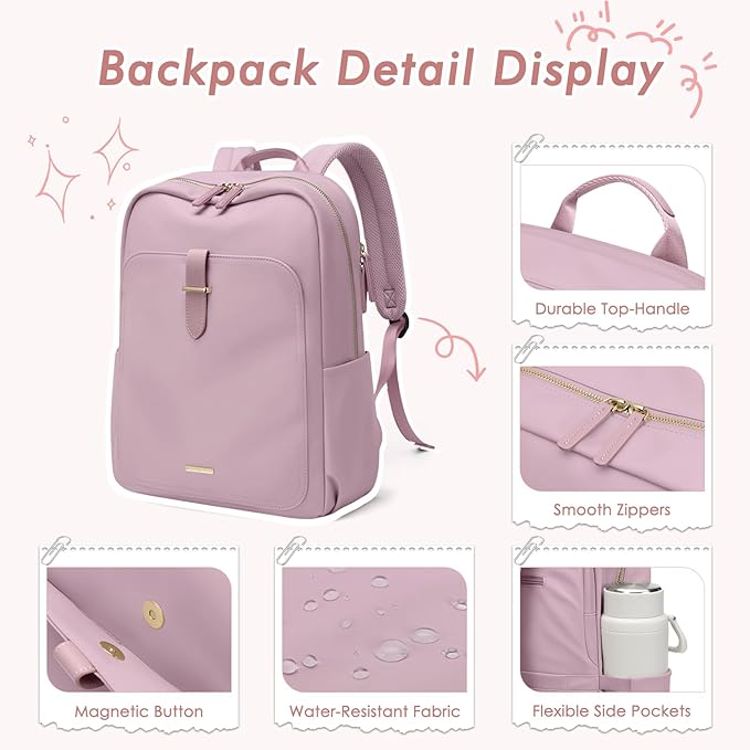 Laptop Backpack for Women,Casual Work Business Backpacks Purse Carry on Travel Backpack,15.6 Inch,Pinkish purple