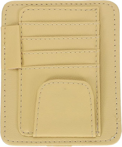 PATIKIL 1 Pcs Car Sun Visor Organizer, 6.1 x 4.9 Inch PU Leather Vehicle Storage Pouch Holder for Sunglasses Card Pen Driver License Car Accessories, Beige