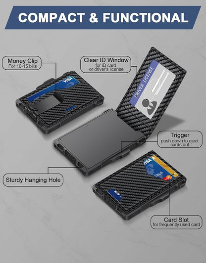 GHUKY Wallet for Men, Minimalist Slim Mens Wallet with Money Clip, RFID Blocking Smart Pop Up Card Wallet with ID Window, Compact Bifold Wallet, Metal Aluminum Credit Card Holder