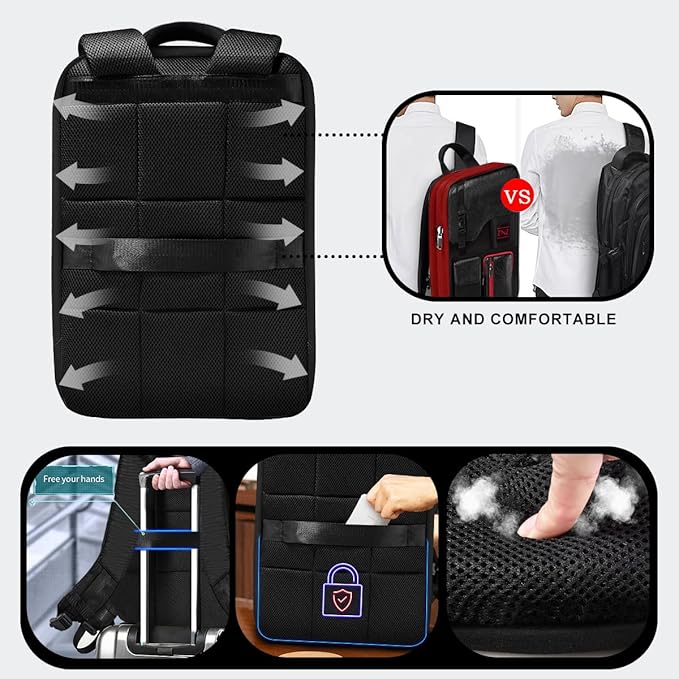 ZINZ Slim & Expandable Laptop Backpack 15.6 Inch, Computer Rucksack Water Resistant Bag, Anti-Theft Travel Daypack for Men and Women-Black&Red