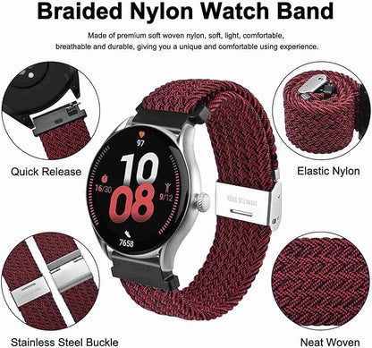 WOCCI 19mm Braided Nylon Watch Band for Men and Women, Quick Release, Silver Stainless Steel Buckle (Red Black)