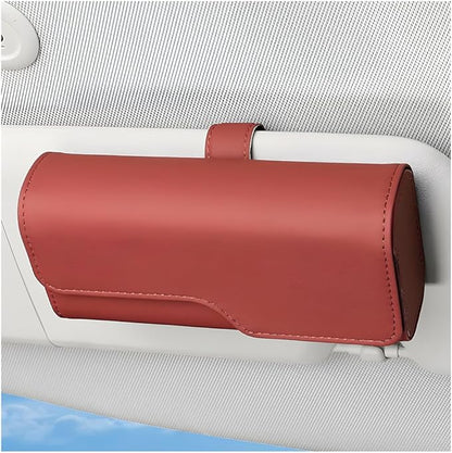 Zpana Sunglass Holder for Car Visor, Leather Auto Eyeglasses Sun Visor Organizer Case with Hidden Magnetic Closure, Auto Protective Glasses Storage Box, Universal for SUV RV Truck (Red)