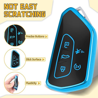 FT FUNTOR Key Fob Cover for Volkswagen,Soft TPU Full Protection Case Compatibale With VW Golf GTI Atlas Skoda Octavia ID3 ID4 MK8 (Blue, 5 Buttons)