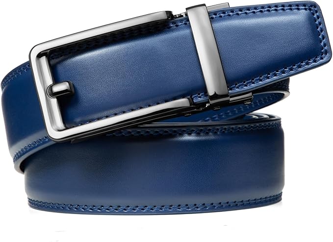 Founders & C Men's Leather Ratchet Comfort Click Belt Dress with Slide Buckle -Adjustable Trim to Fit