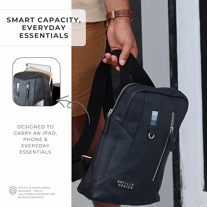 Full Grain Leather Backpack – Water-Resistant, Padded Laptop Compartment, Adjustable Straps, 16L Capacity, Slim Design, Leather Backpack for Men and Women - Anthracite Black