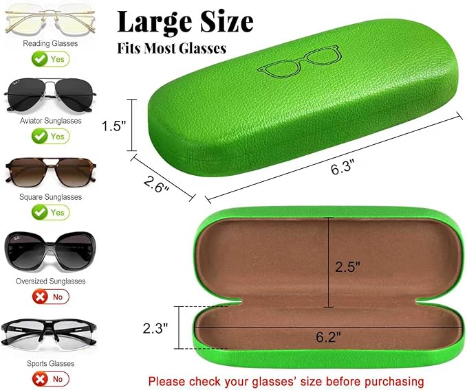 RayLove Glasses Case, 2 Pack Unisex Hard Shell Eyeglass Case PU Leather Hard Eyeglass Case with Eyewear Accessories