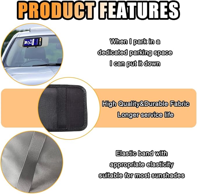 JOYCOURT Handicap Placard Holder for Car, Disabled Parking Permit Sign Protector, Car Interior Sun Visor Storage Clip with Pen Holder, Note Paper Slot, Elastic Strap