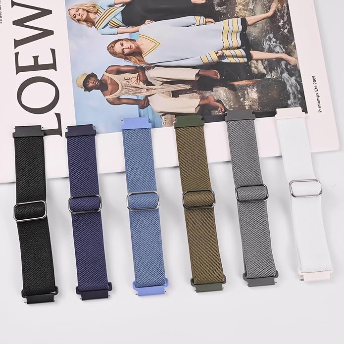 Stretchy Bands Compatible with Samsung Galaxy Watch 7 6 4 5 Band 40mm 44mm/Watch 6 4 Classic 47mm 43mm 42mm 46mm/5 Pro/FE/Active 2, 6 Pack 20mm Nylon Sport Strap for Galaxy Watch 7 Band Women Men