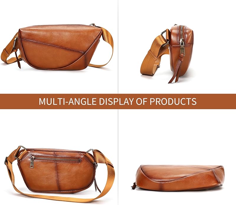 NIUCUNZH Genuine Leather Mens Sling Bag for Women Vintage Small Crossbody Bags Purse for Hiking Travel Chest Daypack