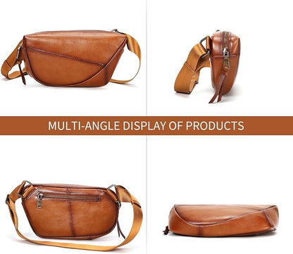 NIUCUNZH Genuine Leather Mens Sling Bag for Women Vintage Small Crossbody Bags Purse for Hiking Travel Chest Daypack