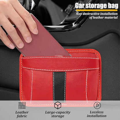 Car Seat Side Pocket Organizer, Leather Vehicle Seat Gap Filler Organizer, Automotive Console Side Cell Phone & Sunglasses Holder Storage Bag, Universal for SUV Automobile Truck (Red)