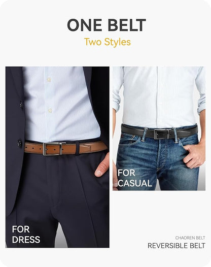 CHAOREN Reversible Mens Belt 1 Piece – Leather Belt Men for Dress Pants - Single Belt, 2 Colors