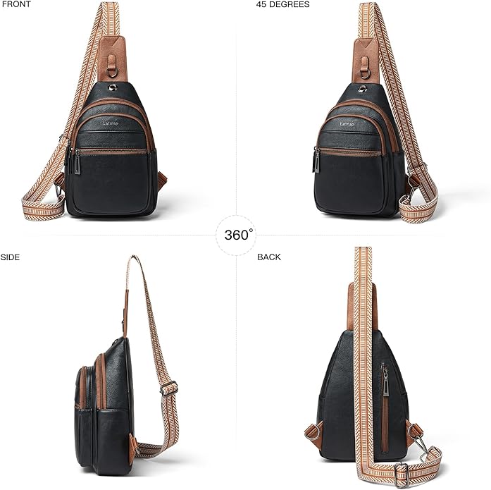 LATMAP Sling Bag For Women Faux Leather Small Casual Daypack Backpack Fanny Pack Crossbody Chest Bags Purse