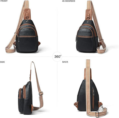 LATMAP Sling Bag For Women Faux Leather Small Casual Daypack Backpack Fanny Pack Crossbody Chest Bags Purse
