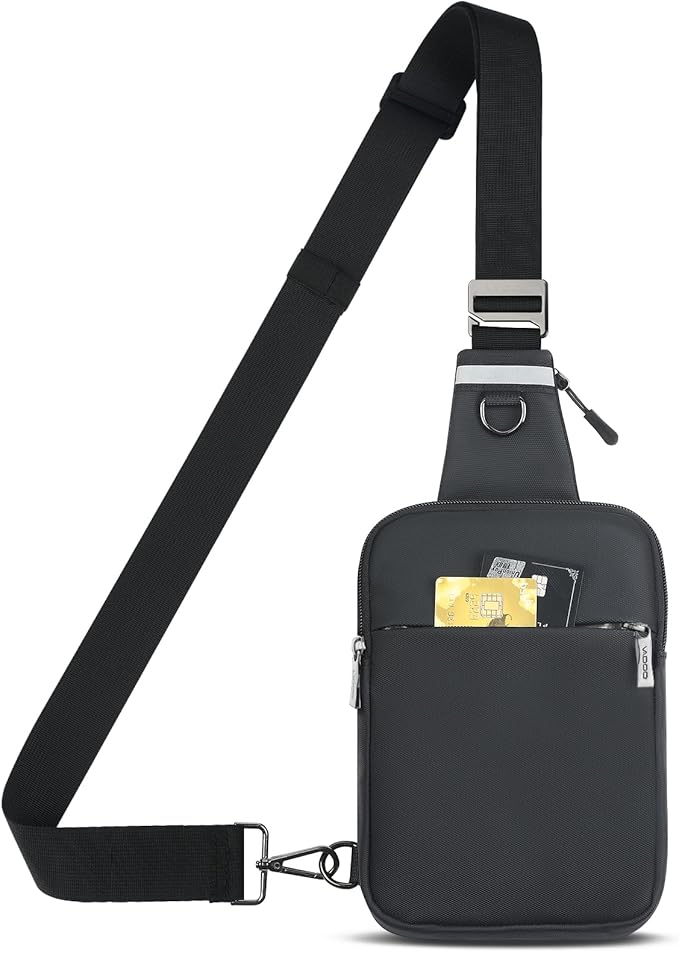 VADOO Sling Bag, Crossbody Bags with RFID & Water Resistant for Women and Men Small Faux Leather Chest Bag for Travel, Black