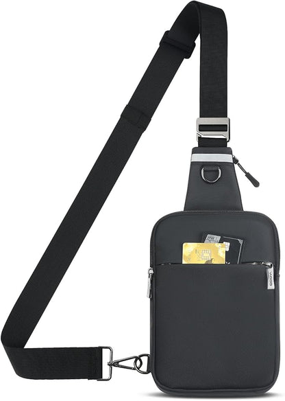 VADOO Sling Bag, Crossbody Bags with RFID & Water Resistant for Women and Men Small Faux Leather Chest Bag for Travel, Black
