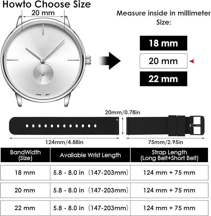 cobee Silicone Watch Bands 18mm 20mm 22mm Quick Release Replacement Watchbands Straps with Stainless Steel Buckle Soft Rubber Watch Band for Men