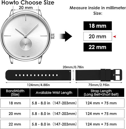 cobee Silicone Watch Bands 18mm 20mm 22mm Quick Release Replacement Watchbands Straps with Stainless Steel Buckle Soft Rubber Watch Band for Men