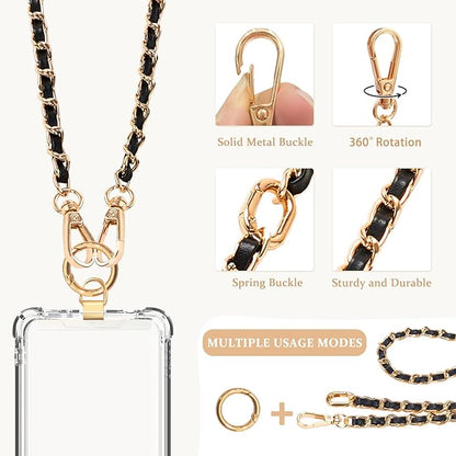 Clip and Go Phone Strap Chain Crossbody Trendy Hands-Free Cross Body Cell Phone Lanyard for Women, Fashion Accessories Neck Chain for iPhone and Smartphone, Black Gold