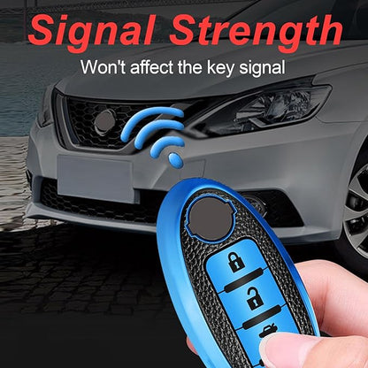 Montague Key Fob Cover for Nissan with Keychain Accessories, Premium TPU Full Protection Key Case for Altima Rogue Sentra Maxima Armada Pathfinder Murano, for Infiniti Key Shells (5-Buttons, Silver)