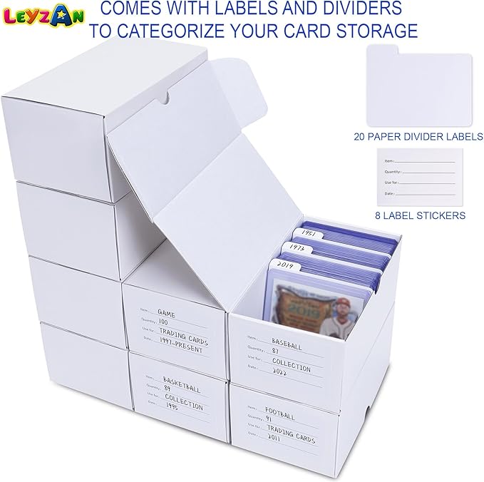 Trading Card Storage Box for toploader, 8-Pack•100 Count Cardboard Top Loaders Storage Box with Dividers & Labels for TCG/Magic/Mtg Organizer and Collection
