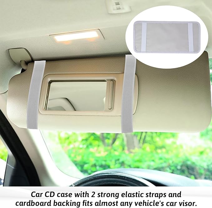 salbsever Cd Car Holder, Large Capacity CD Visor Holders for Car DVD Storage Case with 12 Disc Sleeves 1 Mesh Pocket 1 Pen Holder and Elastic Band Grey
