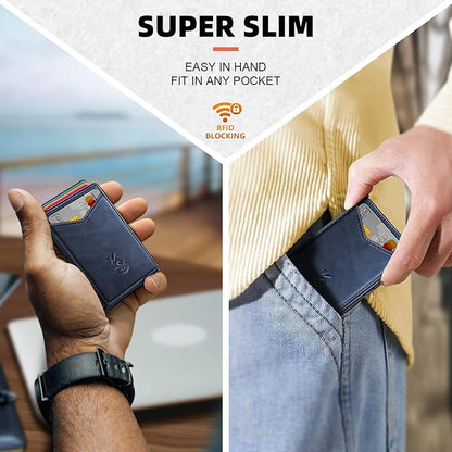 KEMISANT Men Wallet- Slim Wallet Money Clip For Gift Men in Front Pocket 12Cards-Metal Case with Magnetic Flip