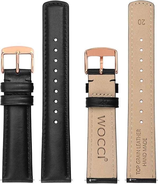 WOCCI Quick Release Watch Band, Distressed Genuine Leather, Stainless Steel Buckle, Strap Width 18mm 19mm 20mm 22mm 24mm