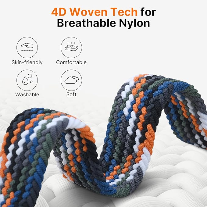Fullmosa Magnetic Braided Watch Bands - 18mm 20mm 22mm Quick Release Watch Strap, Stretchy Nylon Solo Loop Compatible with Garmin Samsung Galaxy Amazfit for Men Women(22mm, Denim+Black)