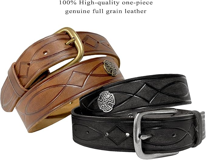 Genuine Full Grain Western Engraved Tooled Leather Strap or Belt 1-1/2" Wide