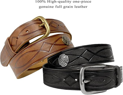 Genuine Full Grain Western Engraved Tooled Leather Strap or Belt 1-1/2" Wide