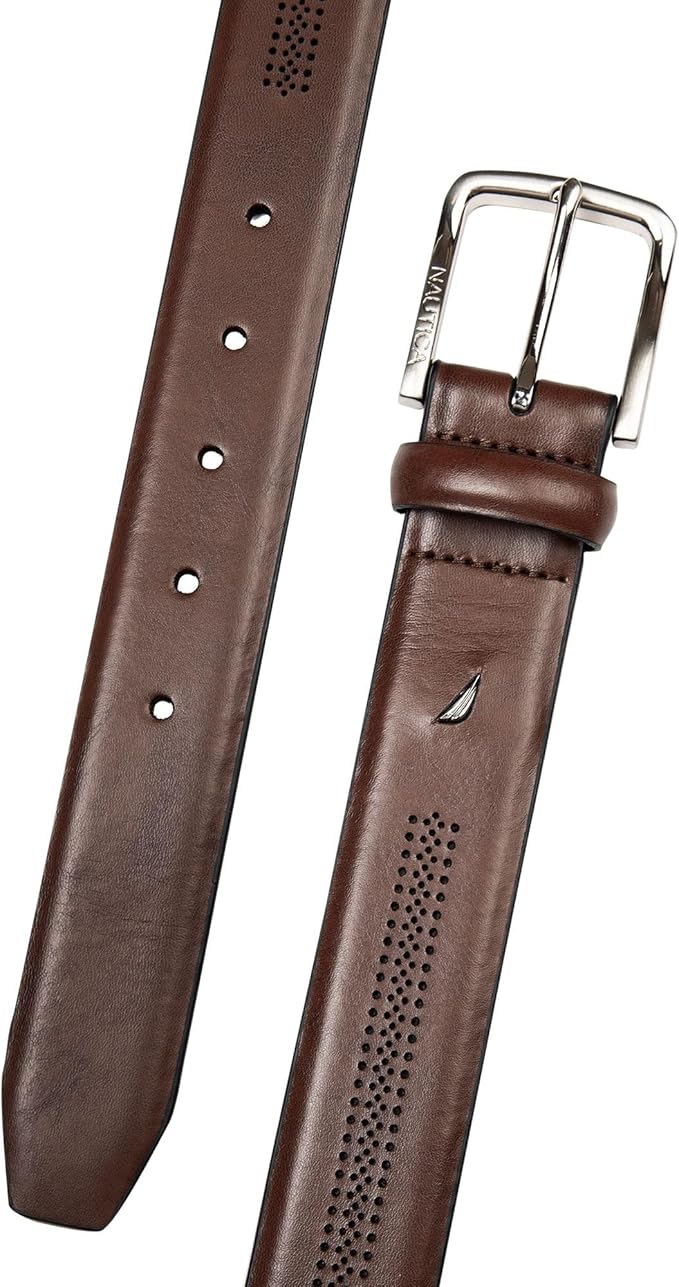 Nautica Men's Dress Leather Belt for Suits and Pants | Classic | Business | Fashion | Adjustable | Metal Buckle