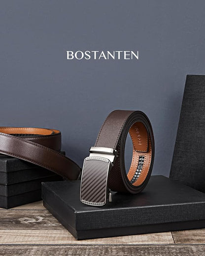 BOSTANTEN Mens Belt Leather Ratchet Belt For Men Dress and Casual with Adjustable Buckle, Trim to Fit
