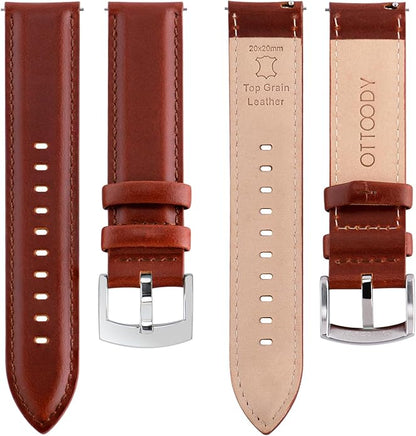 OTTOODY Leather Watch Bands Quick Release, Elegant Top Grain Leather Watch Straps for Men & Women, Choice of Color & Width - 18mm, 19mm, 20mm, 21mm or 22mm Wristbands Bracelet for Watch & Smartwatch