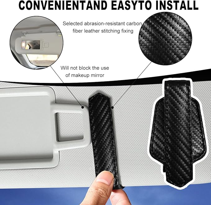 KVAEY Sunglasses Holders for Car Sun Visor, Magnetic Auto Visor Eyeglasses Holder Ticket Card Clip, Multifunctional Leather Sun Visor Glasses Hanger Mount Clip, Car Accessories (Carbon Fiber)