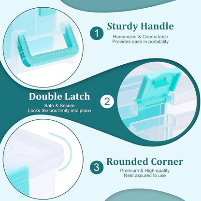 BTSKY Clear Plastic Dividing Storage Box with 4 Deep Compartments Adjustable Storage Bin with Lid Portable Craft Storage Container Multipurpose Sewing Box Art Supply Organizer, 13.9x7.9x6.2 Inches