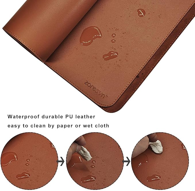 ZORESYN Mouse Pads (47.2" x 23.6") - PU Leather Extended Large Gaming Mousepad Desk Mat - Nonslip Base and Waterproof Desktop Keyboard Extended Mouse Mat (Light Brown, 3X-Large)