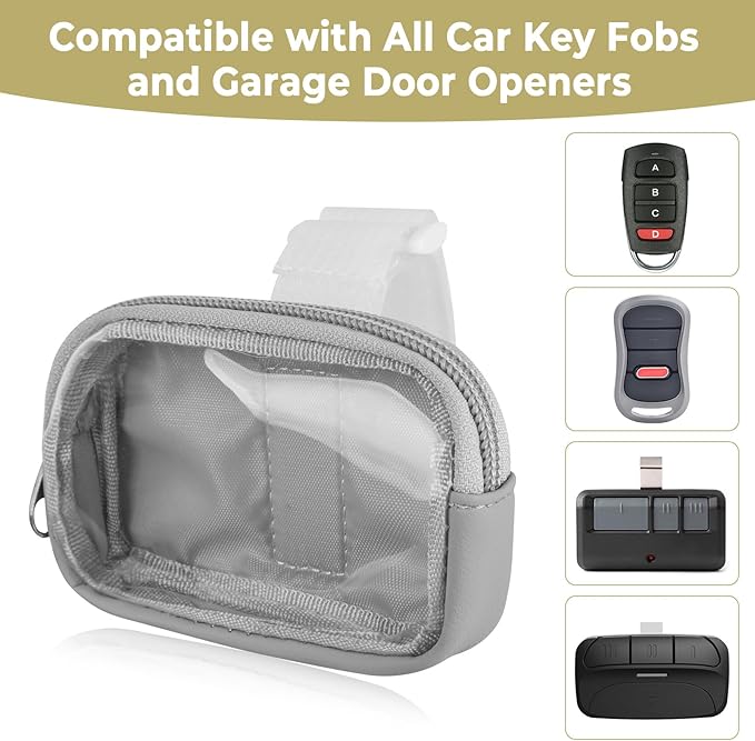 Garage Door Opener Holder for Visor, Mini Universal Bag for Garage Door Key Fob Remote Control, Adjustable Visor Case for Car Key Fob, Lipsticks Cosmetics Small Items (Gray)