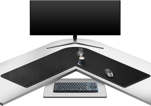 Mydours L-Shape Desk Pad, (38"+38) x 13" Large PU Leather Corner Desk Mat Blotter, XXL Large Waterproof Gaming Mouse Pad, Desktop Protector for Computer Keyboard Home Office (Black)