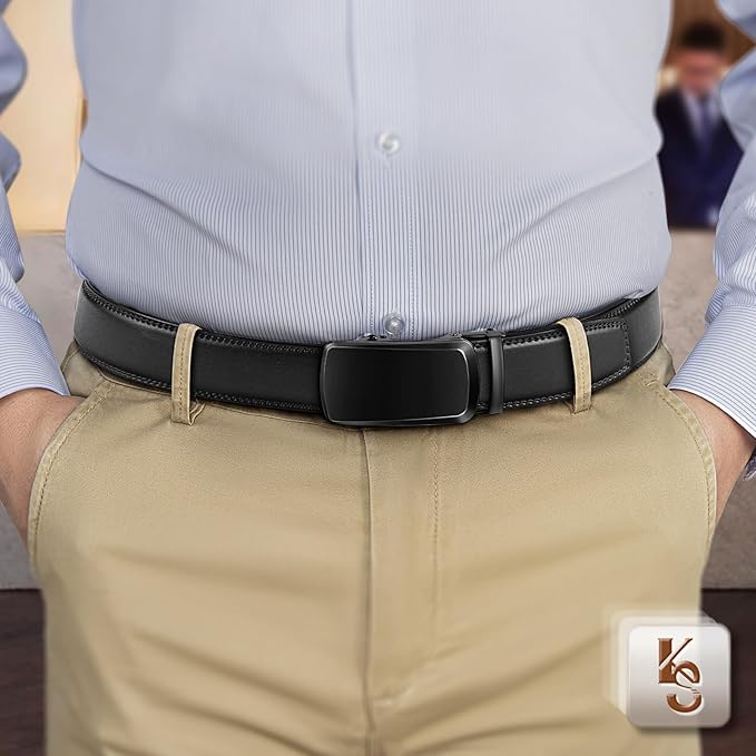 KEMISANT Men Belt 2 Pack, Leather Ratchet Belt Easy Click Slide For Men 1 3/8",Cut for Fit