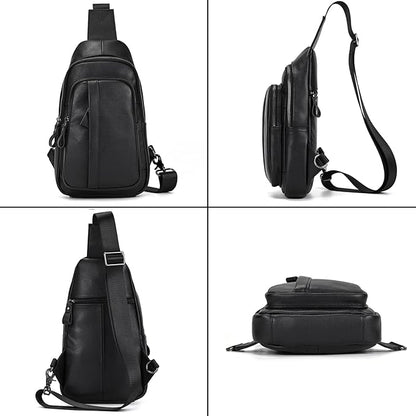 Genuine Leather Sling Bag Multi-pocket Chest Bag for Men Hiking Travel Daypack