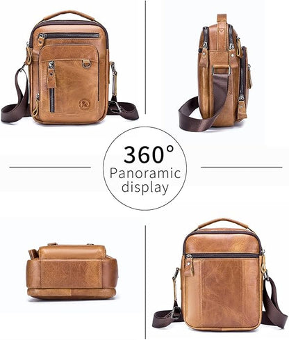 Men's Vinatge Leather Crossbody:Compact with Organized Pockets,Stylish & Functional for Everyday Carry