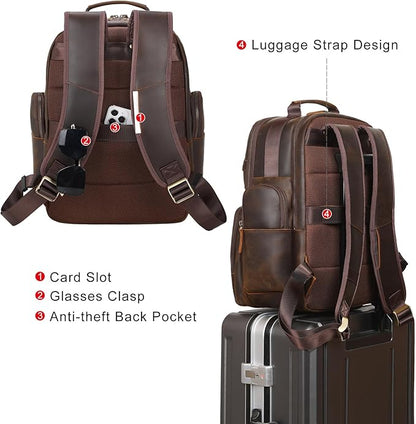 TIDING Men's Vintage Leather Backpack 15.6" Laptop Bag Large Capacity Business Travel Hiking Shoulder Daypacks
