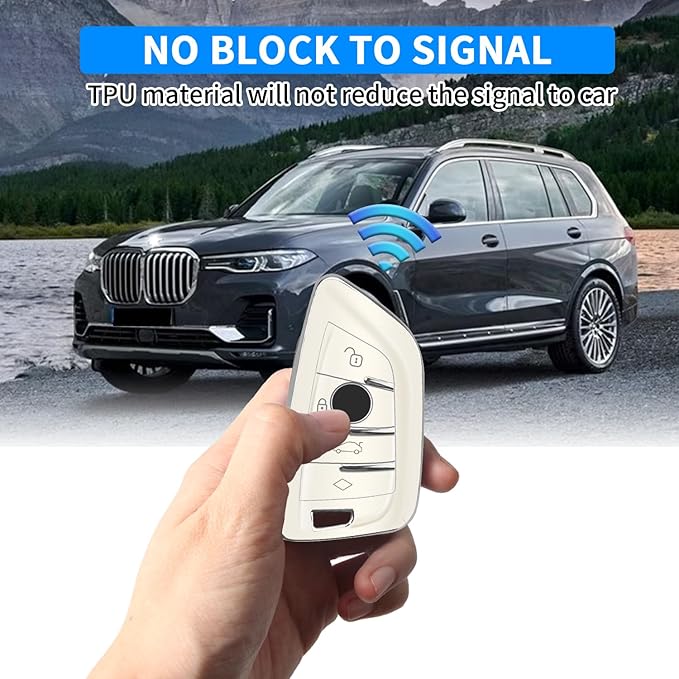 QBUC for BMW Key Fob Cover with Leather Keychain,for BMW 2 5 6 7 Series X1 X2 X3 X5 X6 X7 Premium Soft TPU Key Fob Holder