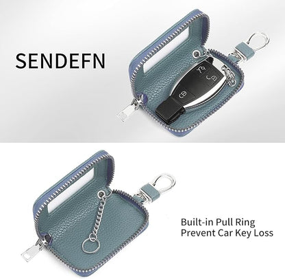SENDEFN Universal Car Key Fob Case Leather Smart Remote Keychain Protector Holder
