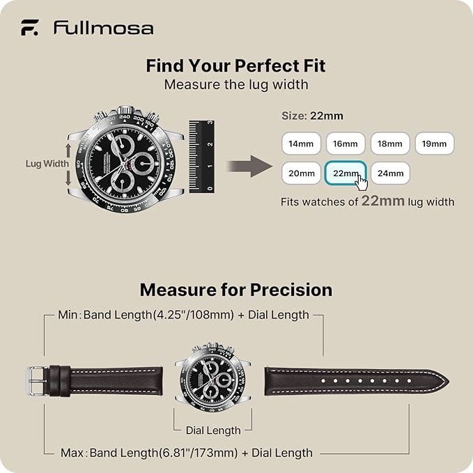 Fullmosa Watch Band, Quick Release Leather Watch Strap for Men Women, Replacement Bands Width 12mm 14mm 16mm 18mm 19mm 20mm 21mm 22mm 24mm