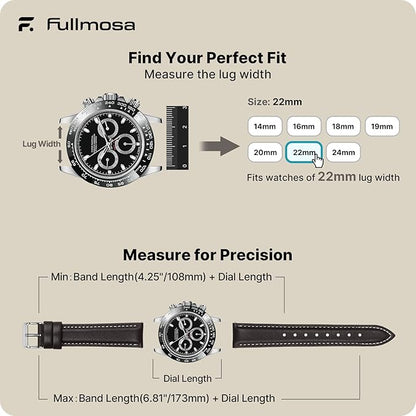 Fullmosa Watch Band, Quick Release Leather Watch Strap for Men Women, Replacement Bands Width 12mm 14mm 16mm 18mm 19mm 20mm 21mm 22mm 24mm