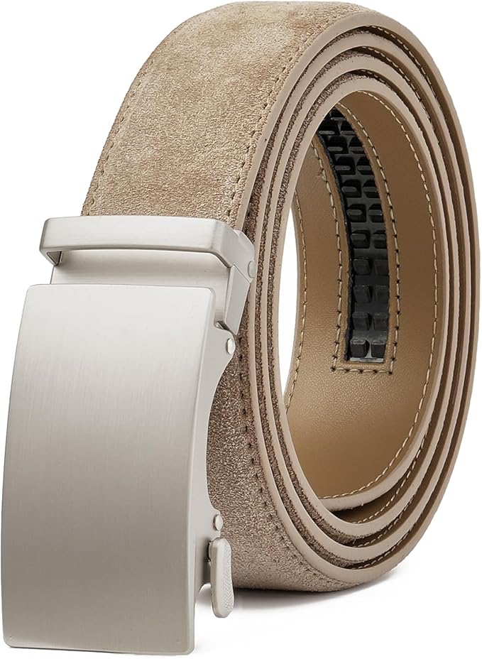 GAEKEAO Men's Belt Suede Leather Ratchet Belt for Men Micro-Adjustable Buckle for Dress, Casual & Everyday Wear, Trim to Fit